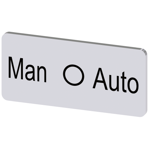 Labeling plate for snapping on or gluing to label holder, label size 12.5x27mm, silver label, black font, with inscription: Manual O Auto
