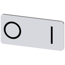 Labeling plate for snapping on or gluing to label holder, label size 12.5x27mm, silver label, black font, with graphic symbol: O I