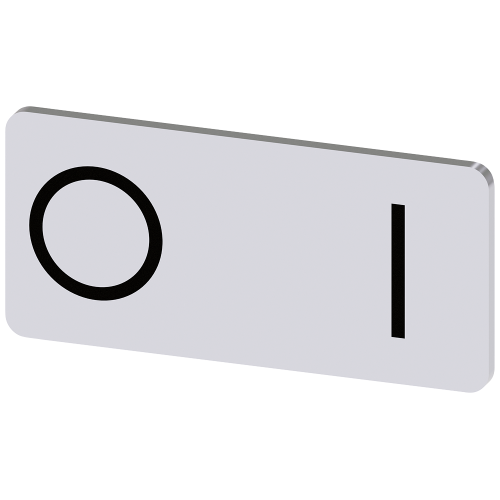 Labeling plate for snapping on or gluing to label holder, label size 12.5x27mm, silver label, black font, with graphic symbol: O I