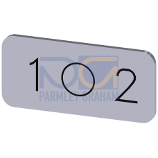 Labeling plate for snapping on or gluing to label holder, label size 12.5x27mm, silver label, black font, with graphic symbol: 1 O 2