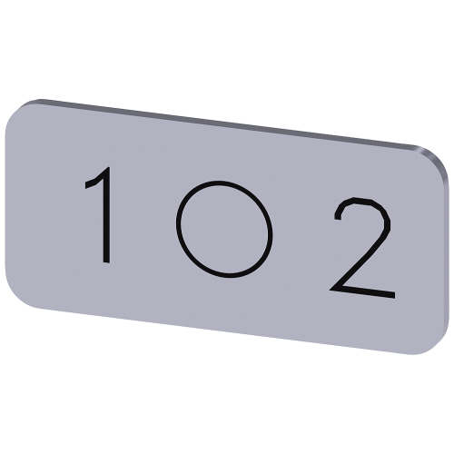 Labeling plate for snapping on or gluing to label holder, label size 12.5x27mm, silver label, black font, with graphic symbol: 1 O 2