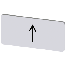 Labeling plate for snapping on or gluing to label holder, label size 12.5x27mm, silver label, black font, with graphic symbol: arrow pointing up