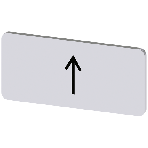Labeling plate for snapping on or gluing to label holder, label size 12.5x27mm, silver label, black font, with graphic symbol: arrow pointing up