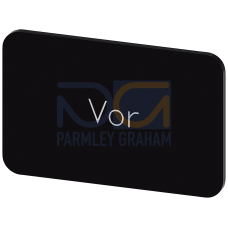 Labeling plate for snapping on or gluing on label holder, Label size 17.5 x 27 mm, black label, white font, with inscription: Forward