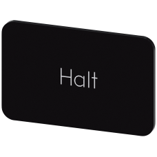 Labeling plate for snapping on or gluing on label holder, Label size 17.5 x 27 mm, black label, white font, with inscription: Stop