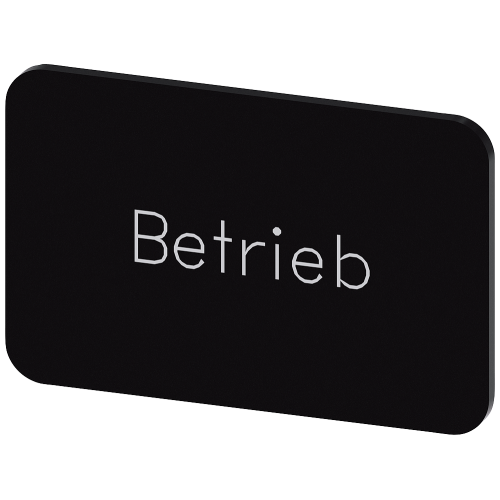 Labeling plate for snapping on or gluing on label holder, Label size 17.5 x 27 mm, black label, white font, with inscription: operation