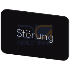 Labeling plate for snapping on or gluing on label holder, Label size 17.5 x 27 mm, black label, white font, with inscription: Fault