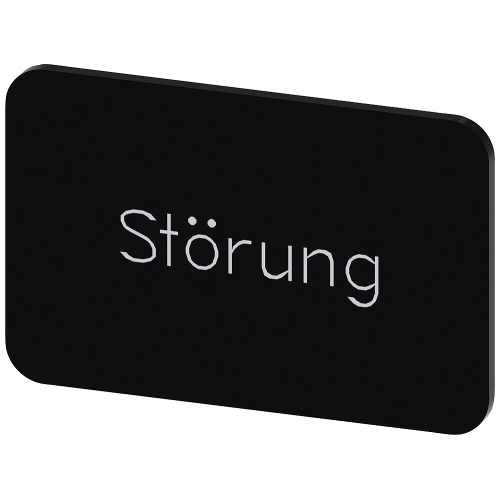 Labeling plate for snapping on or gluing on label holder, Label size 17.5 x 27 mm, black label, white font, with inscription: Fault