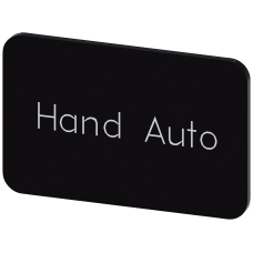 Labeling plate for snapping on or gluing on label holder, Label size 17.5 x 27 mm, black label, white font, with inscription: Manual Auto