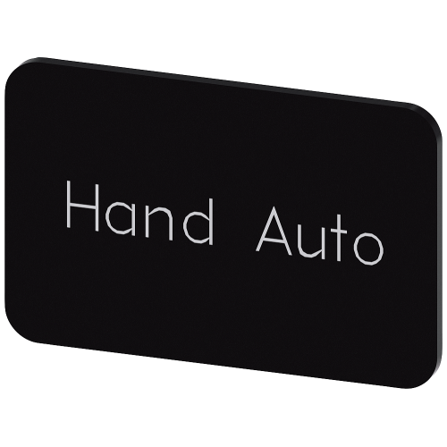 Labeling plate for snapping on or gluing on label holder, Label size 17.5 x 27 mm, black label, white font, with inscription: Manual Auto