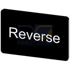 Labeling plate for snapping on or gluing on label holder, Label size 17.5 x 27 mm, black label, white font, with inscription: Reverse