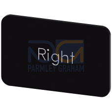 Labeling plate for snapping on or gluing on label holder, Label size 17.5 x 27 mm, black label, white font, with inscription: Right