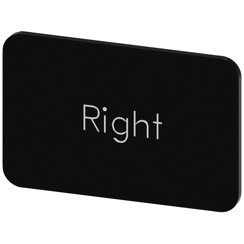 Labeling plate for snapping on or gluing on label holder, Label size 17.5 x 27 mm, black label, white font, with inscription: Right