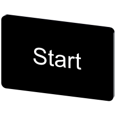 Labeling plate for snapping on or gluing on label holder, Label size 17.5 x 27 mm, black label, white font, with inscription: start