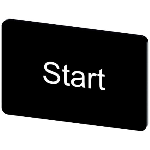 Labeling plate for snapping on or gluing on label holder, Label size 17.5 x 27 mm, black label, white font, with inscription: start