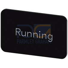Labeling plate for snapping on or gluing on label holder, Label size 17.5 x 27 mm, black label, white font, with inscription: Running