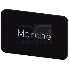 Labeling plate for snapping on or gluing on label holder, Label size 17.5 x 27 mm, black label, white font, with inscription: Marche