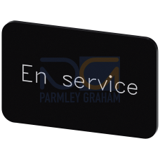 Labeling plate for snapping on or gluing on label holder, Label size 17.5 x 27 mm, black label, white font, with inscription: En Service