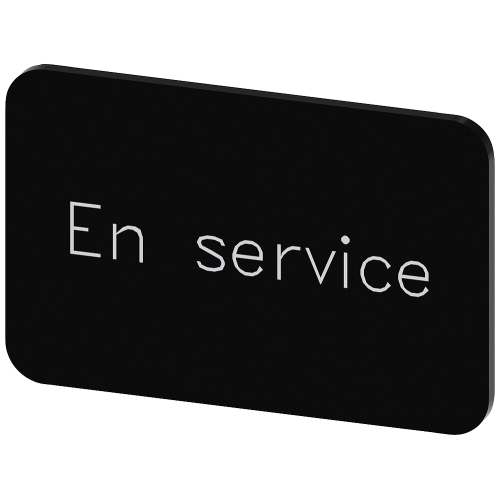 Labeling plate for snapping on or gluing on label holder, Label size 17.5 x 27 mm, black label, white font, with inscription: En Service