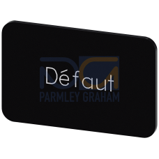 Labeling plate for snapping on or gluing on label holder, Label size 17.5 x 27 mm, black label, white font, with inscription: Defaut