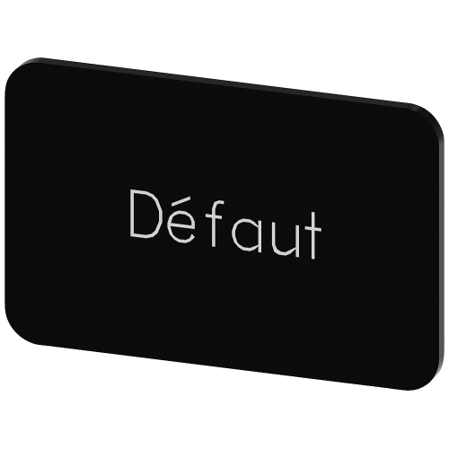 Labeling plate for snapping on or gluing on label holder, Label size 17.5 x 27 mm, black label, white font, with inscription: Defaut