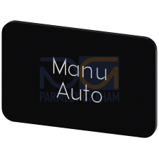 Labeling plate for snapping on or gluing on label holder, Label size 17.5 x 27 mm, black label, white font, with inscription: Manu Auto