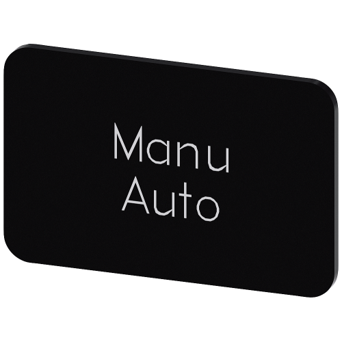 Labeling plate for snapping on or gluing on label holder, Label size 17.5 x 27 mm, black label, white font, with inscription: Manu Auto