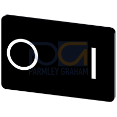 Labeling plate for snapping on or gluing on label holder, Label size 17.5 x 27 mm, black label, white font, with graphic symbol: O I