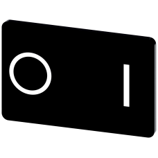 Labeling plate for snapping on or gluing on label holder, Label size 17.5 x 27 mm, black label, white font, with graphic symbol: O I