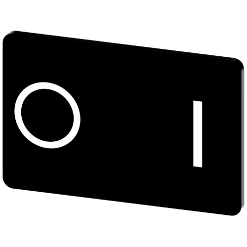 Labeling plate for snapping on or gluing on label holder, Label size 17.5 x 27 mm, black label, white font, with graphic symbol: O I