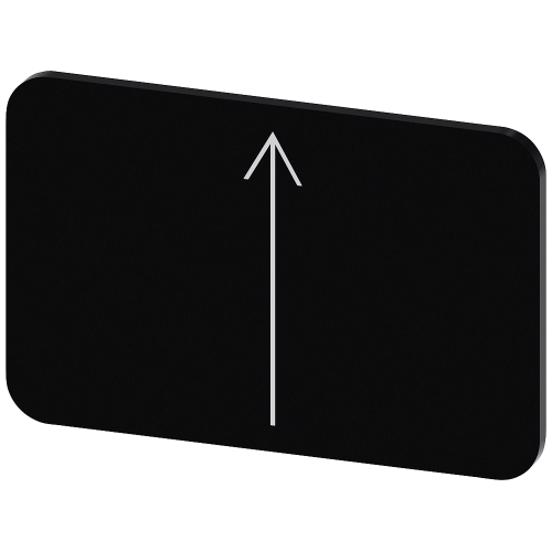 Labeling plate for snapping on or gluing on label holder, Label size 17.5 x 27 mm, black label, white font, with graphic symbol: arrow pointing up