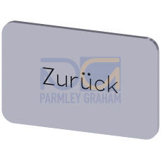 Labeling plate for snapping on or gluing on label holder, Label size 17.5 x 27 mm, silver label, black font, with inscription: Back