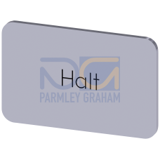Labeling plate for snapping on or gluing on label holder, Label size 17.5 x 27 mm, silver label, black font, with inscription: Stop
