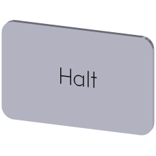 Labeling plate for snapping on or gluing on label holder, Label size 17.5 x 27 mm, silver label, black font, with inscription: Stop