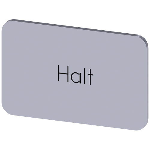 Labeling plate for snapping on or gluing on label holder, Label size 17.5 x 27 mm, silver label, black font, with inscription: Stop