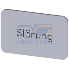 Labeling plate for snapping on or gluing on label holder, Label size 17.5 x 27 mm, silver label, black font, with inscription: Fault