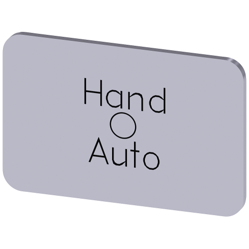 Labeling plate for snapping on or gluing on label holder, Label size 17.5 x 27 mm, silver label, black font, with inscription: Manual O Auto