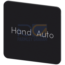 Labeling plate for snapping on or gluing on label holder, Label size 27x27 mm, black label, white font, with inscription: Manual Auto