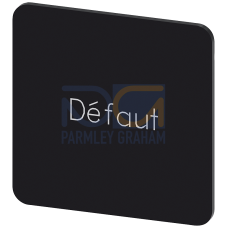 Labeling plate for snapping on or gluing on label holder, Label size 27x27 mm, black label, white font, with inscription: Defaut