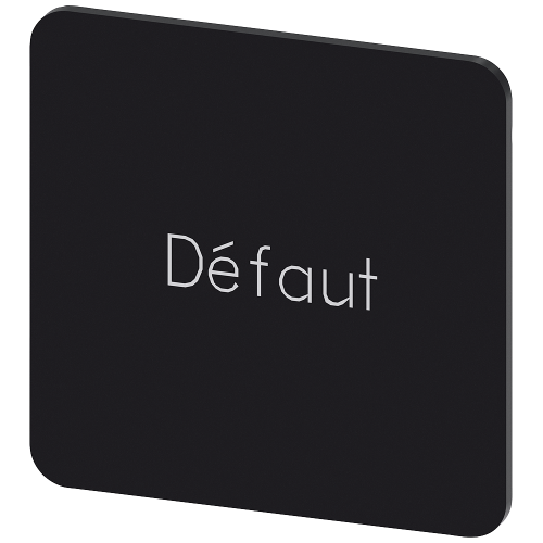 Labeling plate for snapping on or gluing on label holder, Label size 27x27 mm, black label, white font, with inscription: Defaut