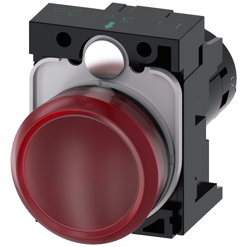 Indicator lights, compact, 22 mm, round, plastic, red, lens, smooth, with holder, Operating voltage