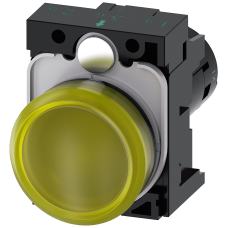 Indicator lights, compact, 22 mm, round, plastic, yellow, lens, smooth, with holder, Operating voltage 24 V AC/DC, screw terminal