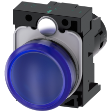 Indicator lights, compact, 22 mm, round, plastic, blue, lens, smooth, with holder, Operating voltage