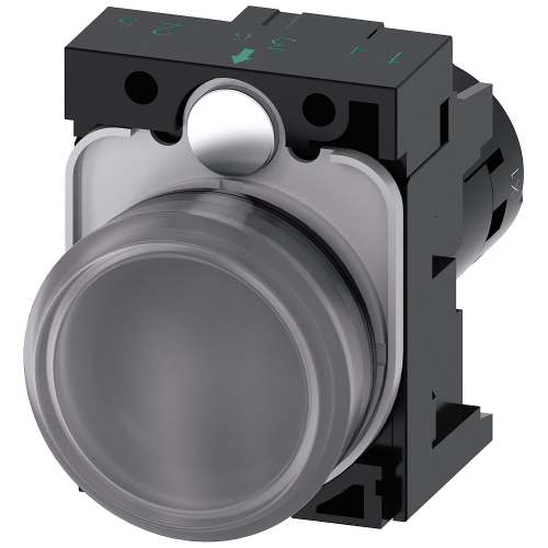 Indicator lights, compact, 22 mm, round, plastic, clear, lens, smooth, with holder, Operating voltage 24 V AC/DC, screw terminal