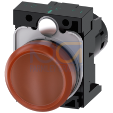 Indicator lights, compact, 22 mm, round, plastic, amber, lens, smooth, with holder, Operating voltage 110 V AC, screw terminal