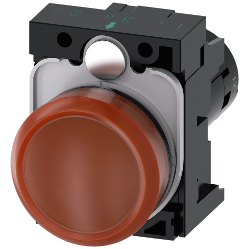 Indicator lights, compact, 22 mm, round, plastic, amber, lens, smooth, with holder, Operating voltage 110 V AC, screw terminal