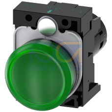 Indicator lights, compact, 22 mm, round, plastic, green, lens, smooth, with holder, Operating voltage 110 V AC, screw terminal, with laser labeling...