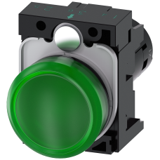 Indicator lights, compact, 22 mm, round, plastic, green, lens, smooth, with holder, Operating voltage 110 V AC, screw terminal
