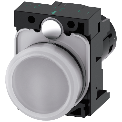 Indicator lights, compact, 22 mm, round, plastic, white, lens, smooth, with holder, Operating voltage 110 V AC, screw terminal