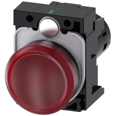 Indicator lights, compact, 22 mm, round, plastic, red, lens, smooth, with holder, Operating voltage